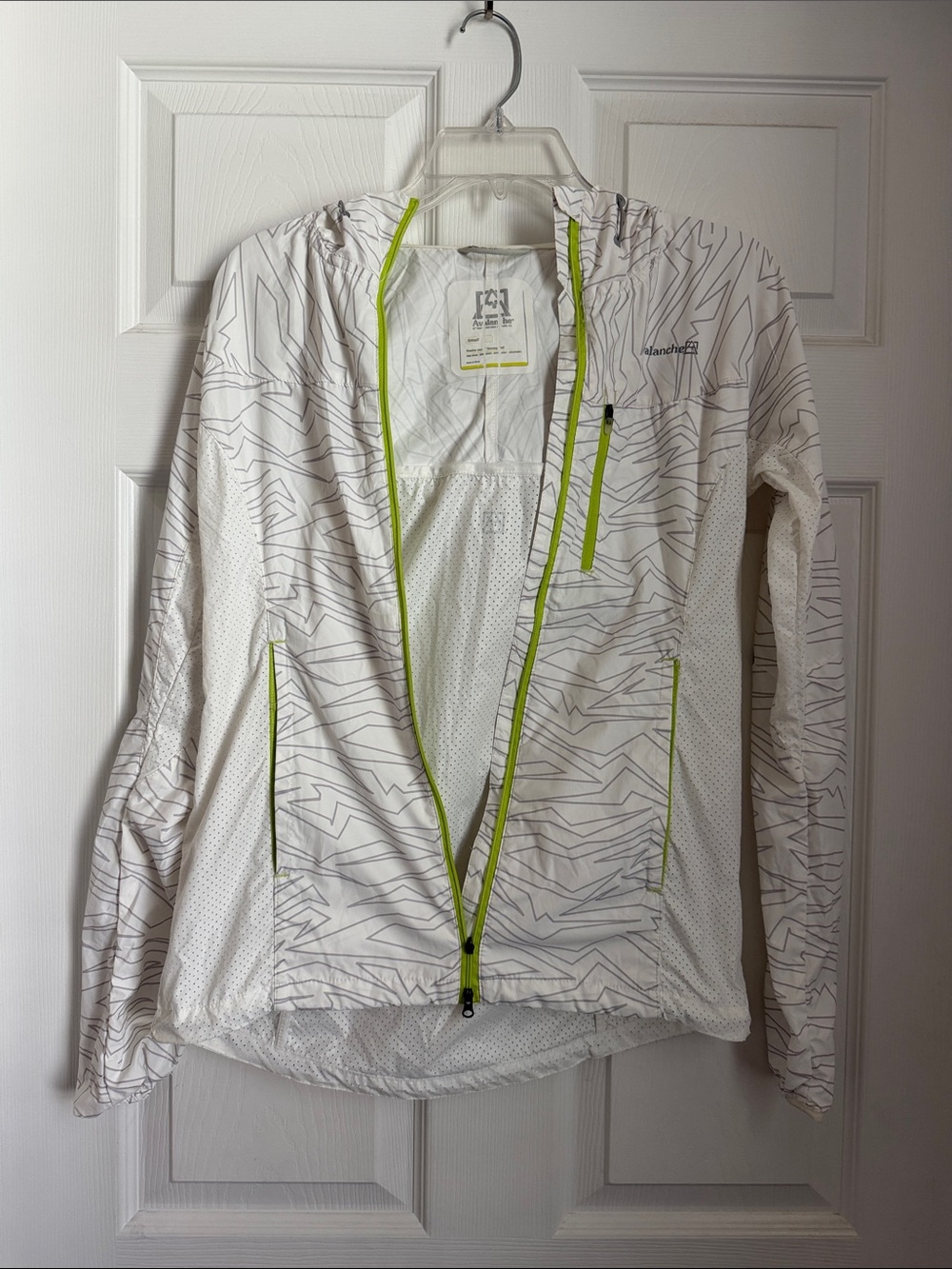 Avalanche White Hooded Windbreaker with Lime Zippers